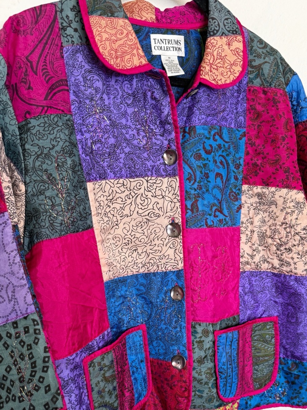 Vintage Silk Patchwork Jacket Whimsigoth Boho Quilted Coat Colorful Indie